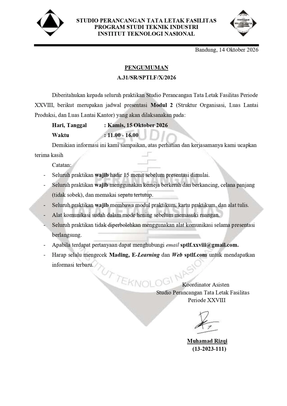 PENGUMUMAN PRESENTASI M2
